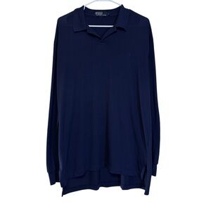 Polo Ralph Lauren Men Navy Blue Long Sleeve Cotton Polo Shirt Size Large